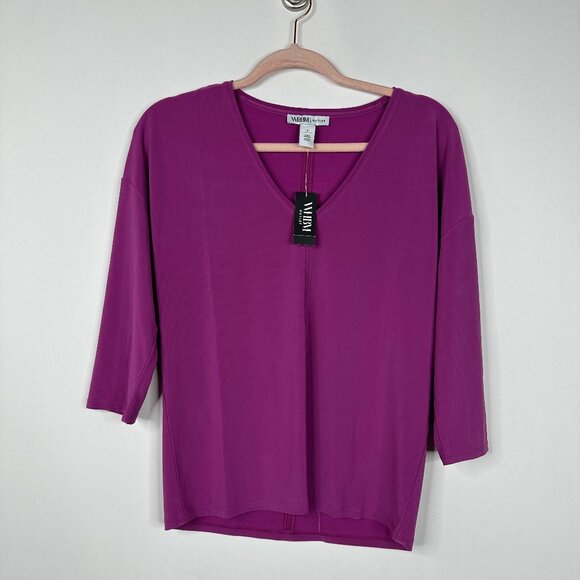 NWT White House Black Market 3/4 Sleeve V Neck Tee Baie Small #WHBM4 - Picture 2 of 10